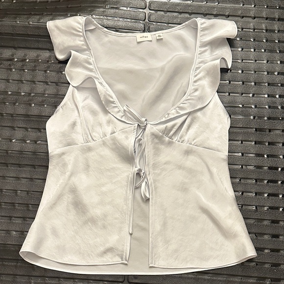 Aritzia Tops - Aritzia silver Ruffle Tie-Front Satin Camisole